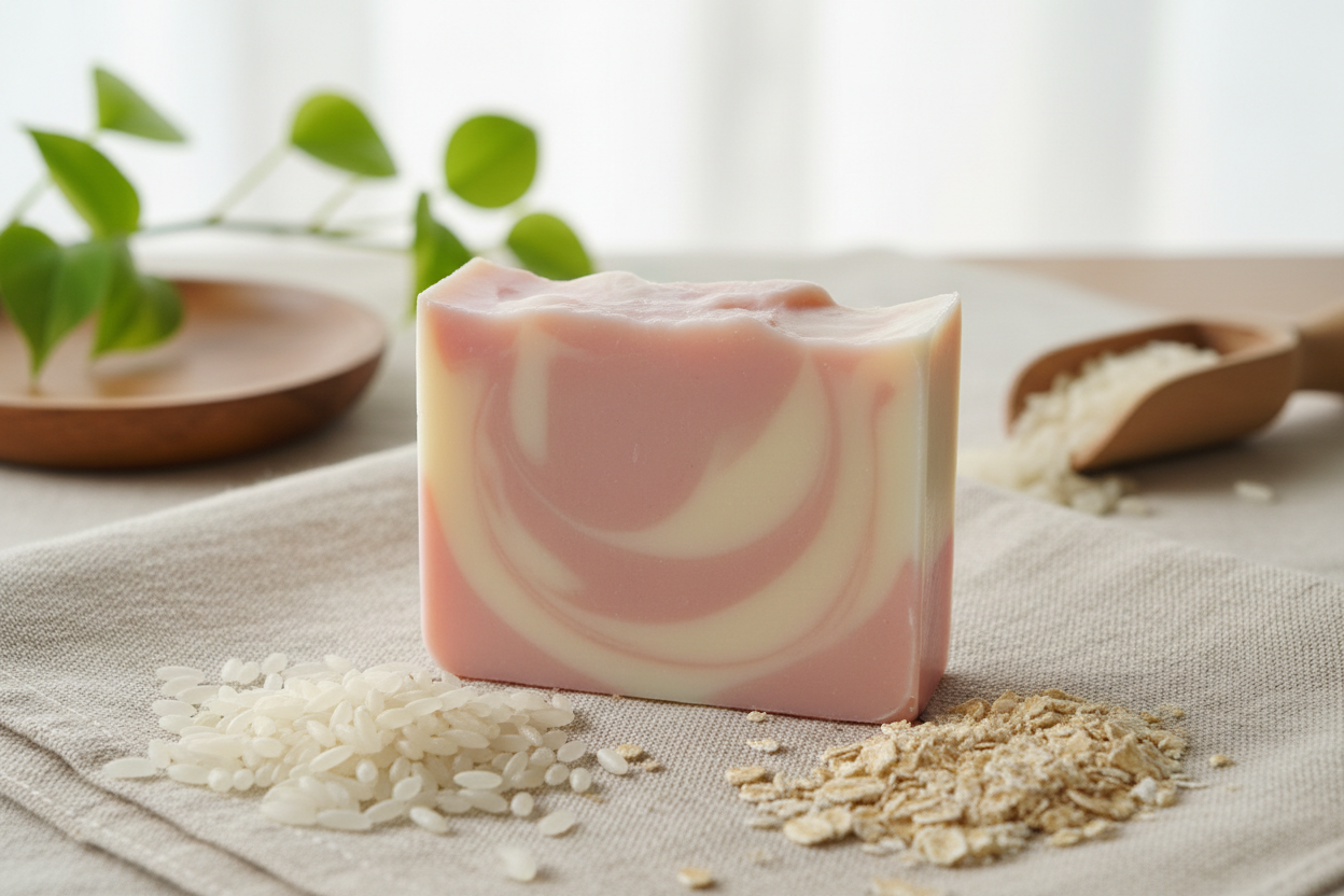 Handmade Rice Soap - Rectangular Pink & White