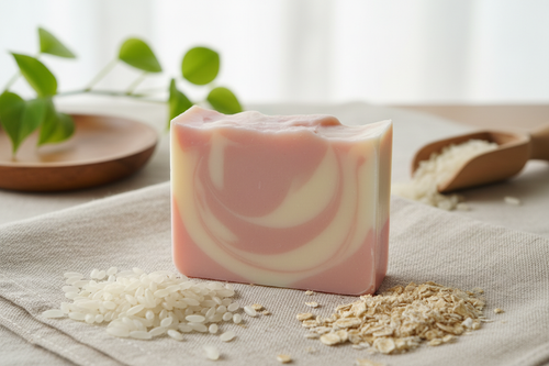 Handmade Rice Soap - Rectangular Pink & White